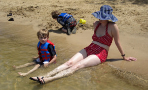 Red polka dot swimsuit