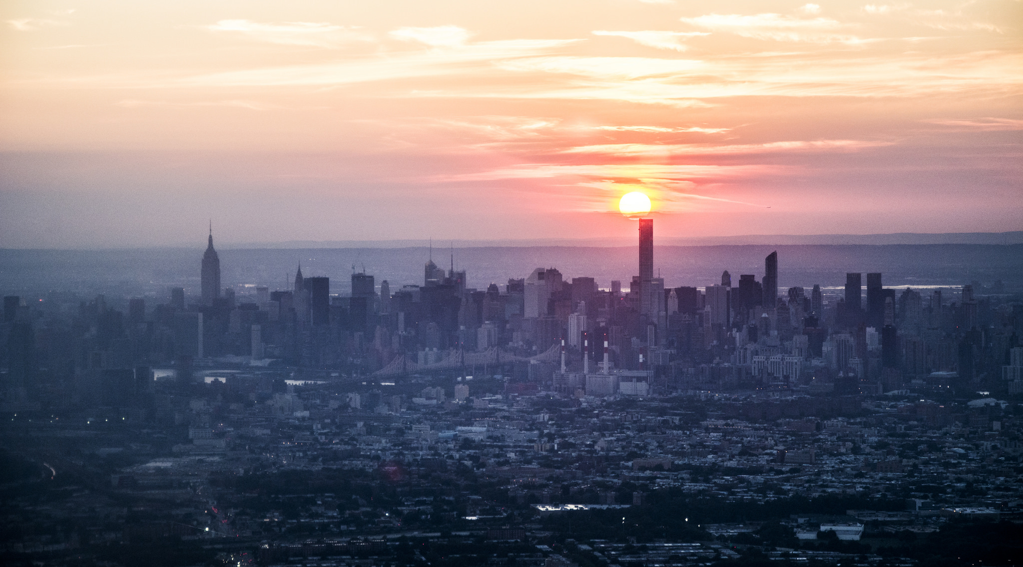 a sunset over New York City