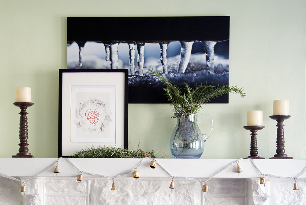 Mantel with bell garland