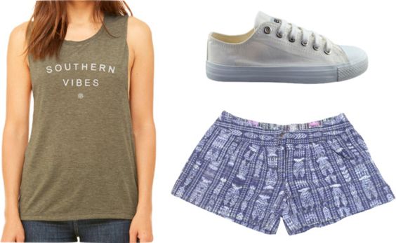 A tank, fair trade shorts, and sneakers