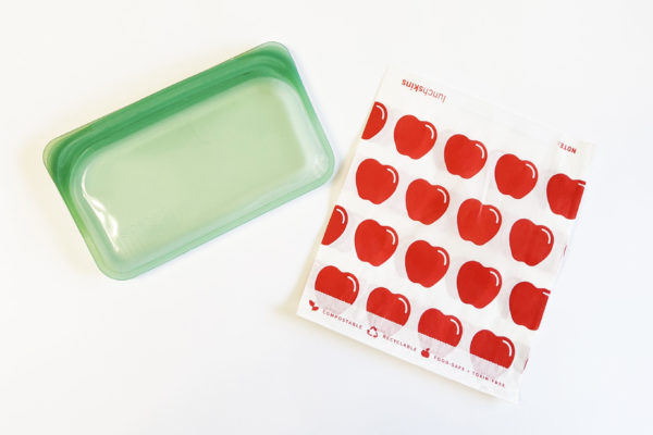 A Stasher bag and a Lunchskin, sustainable alternatives to plastic