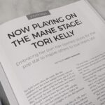 A hard copy of an article from Curl Magazine. The headline says, "Now Playing on the Mane Stage: Tori Kelly." The byline says, "Written by Christy Nicholson."